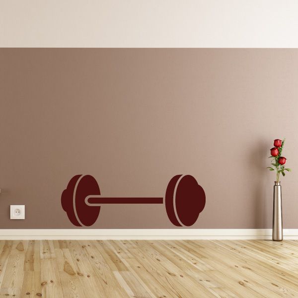 Barbell weight decal sticker with maroon bar and circular weight plates