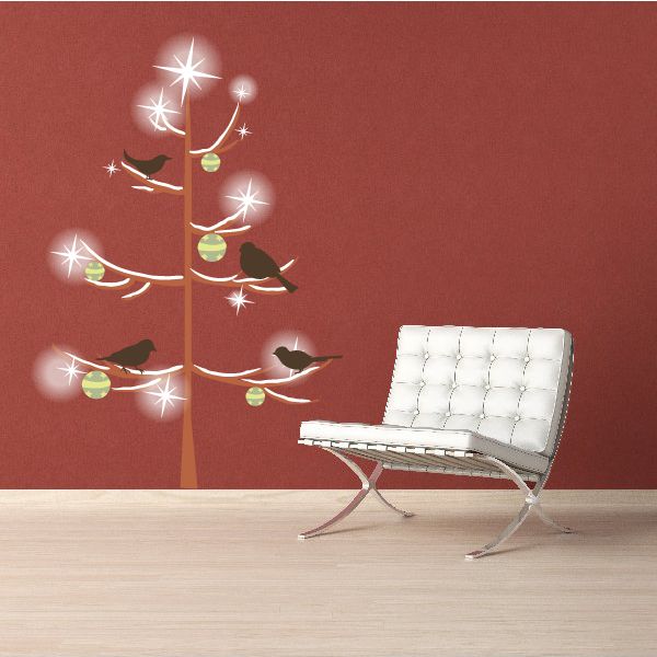 Image of Bare Christmas Tree with Birds Clear Sticker