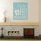 Bare feet welcome wall decal, teal square with white lettering and flip-flop icon