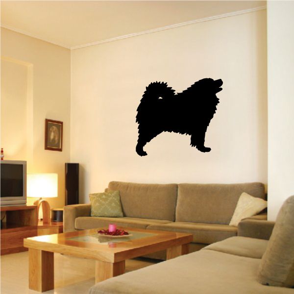 Barking Samoyed dog silhouette decal, black wall sticker