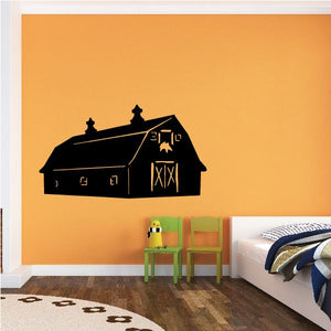 Barn wall decal vinyl: black barn house silhouette with roof animals and window details