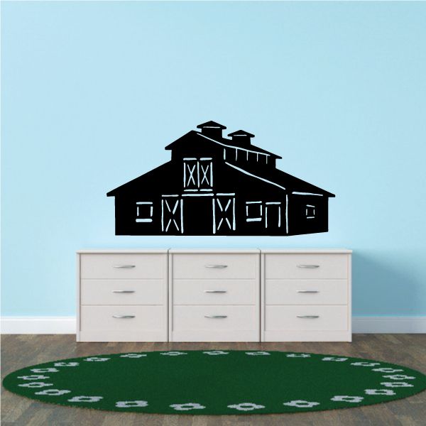 Black barn wall decal with window and door details, vinyl farm house silhouette