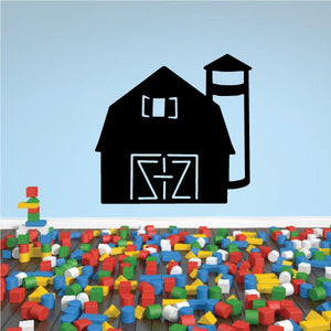 Black barn wall decal vinyl with white door, window, and address-style details