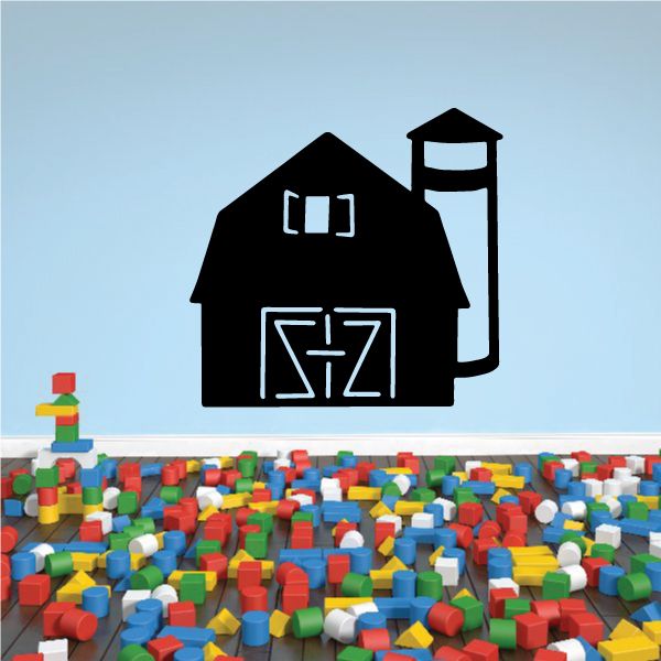 Black barn wall decal vinyl with white door, window, and address-style details