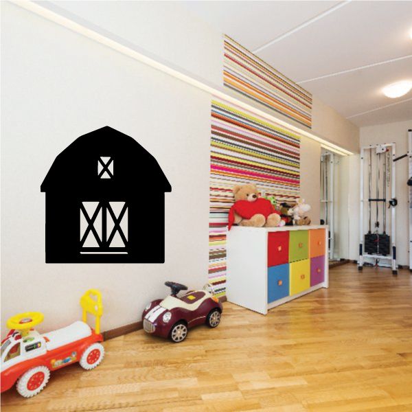 Black barn wall decal with door and window panel design