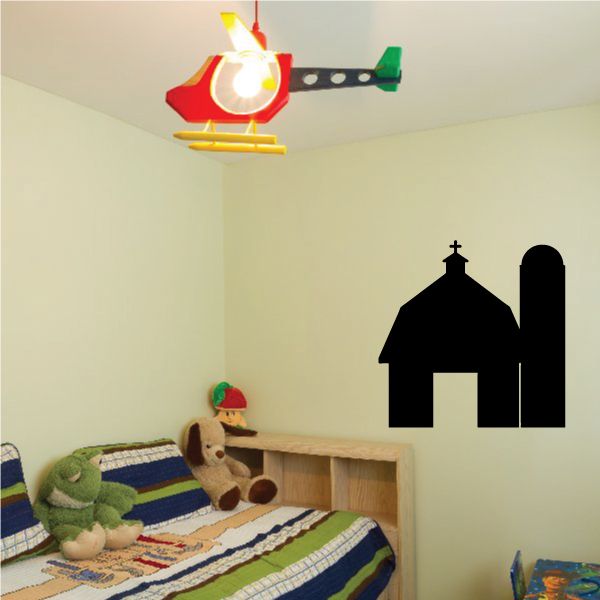 Black barn wall decal vinyl with barn and silo silhouette