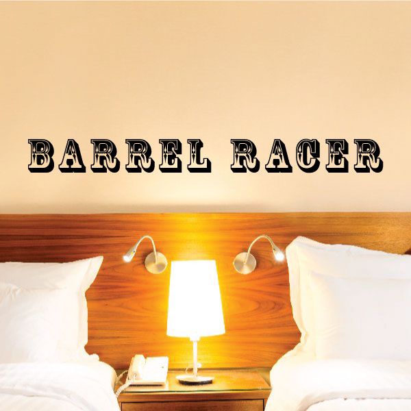 Barrel Racer wall decal lettering in black with white outline