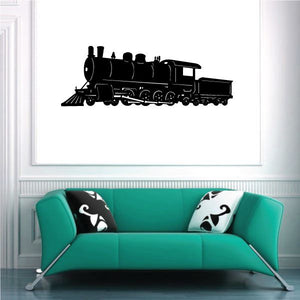 Black locomotive train wall decal with side profile silhouette