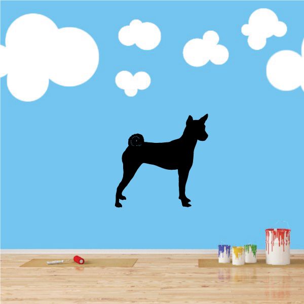 Basenji dog decal with black standing silhouette