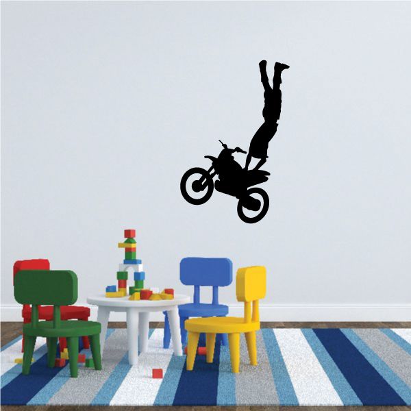 Black dirt bike decal with rider silhouette