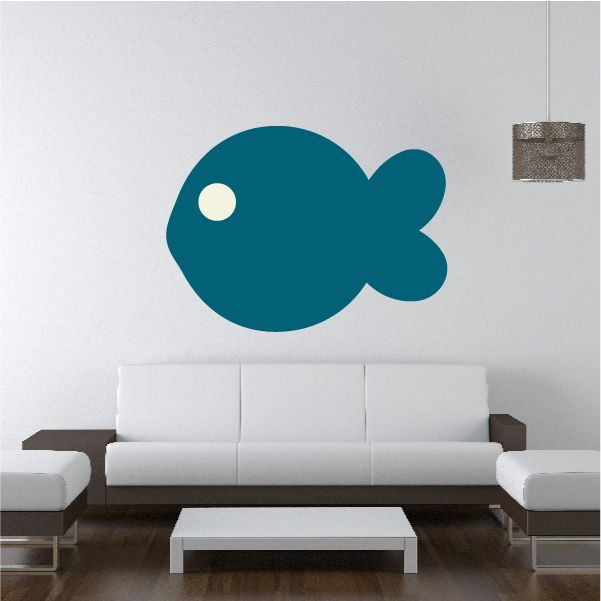 Teal fish wall sticker with a small white eye dot