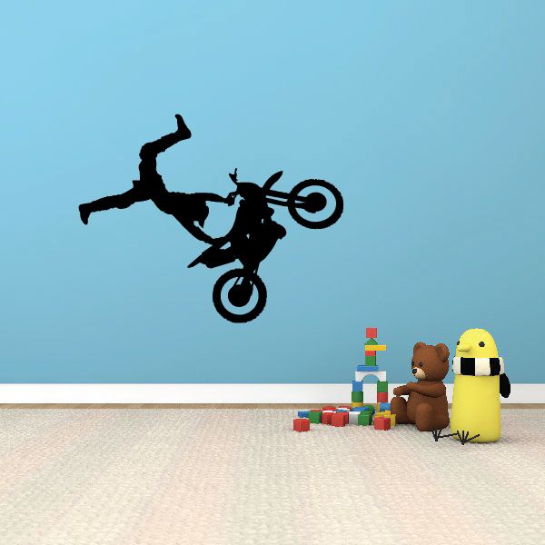 Black dirt bike rider kick decal silhouette