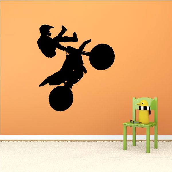 Dirt bike rider decal with black silhouette on bike and rider