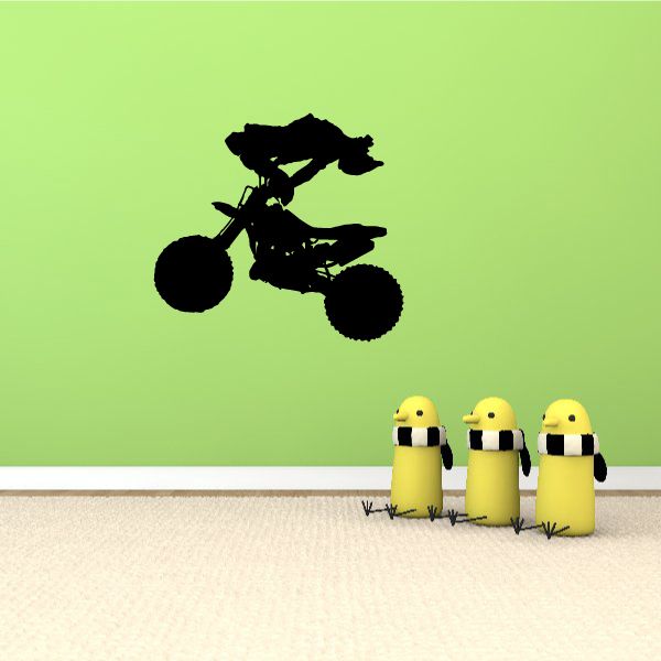 Dirt bike decal with black silhouette riding view