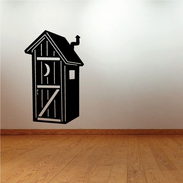 Black outhouse decal with door, windows, and roof graphic