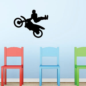 Black dirt bike decal with rider silhouette and target-style wheel rings