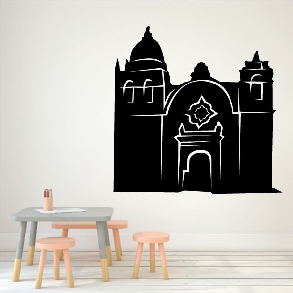 Black basilica building wall decal with arched front silhouette