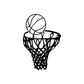 Basketball net and ball decal: black hoop net with basketball outline