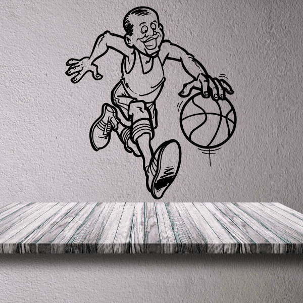 Image of Basketball Cartoon Player Dribbling Smiling Decal