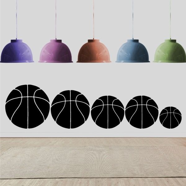 Black basketball family wall decals set of 5 sizes with white panel lines