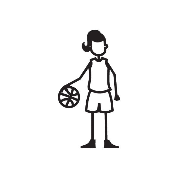 Basketball girl wall decal showing a girl in jersey and skirt holding a basketball