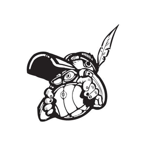 Basketball graffiti decal sticker, black and white stylized mascot head with basketball