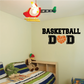 Basketball heart dad wall decal with black text and orange basketball-heart icon