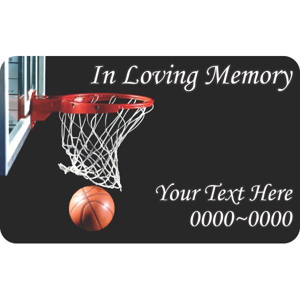 Custom rounded rectangle sticker with basketball hoop and “In Loving Memory” text