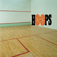 Basketball hoops graphic text decal with orange basketball icon and black HOOPS lettering