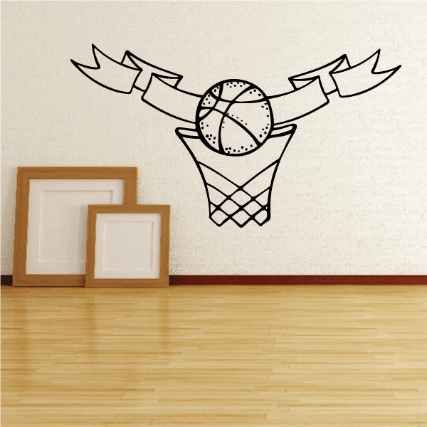 Image of Basketball in Hoop Framing Banner Decal