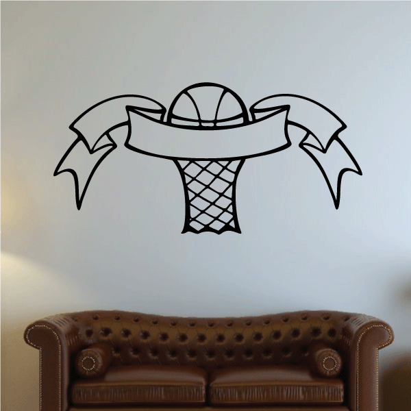 Image of Basketball in Hoop Ribbon Banner Decal