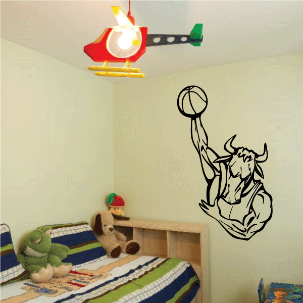 Image of Basketball Mascot Bull Dunking Ball Decal