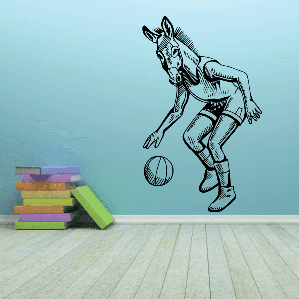 Image of Basketball Mascot Donkey Mule Dribbling Decal