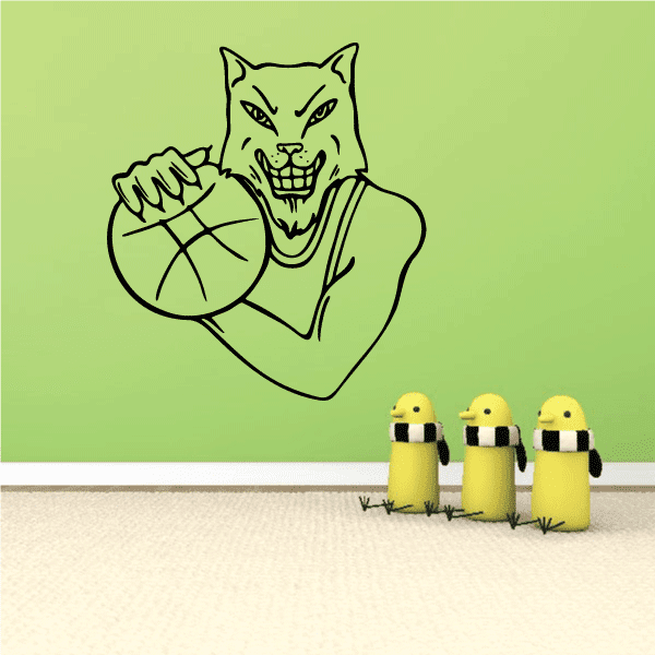 Image of Basketball Mascot Grinning Wolf Decal