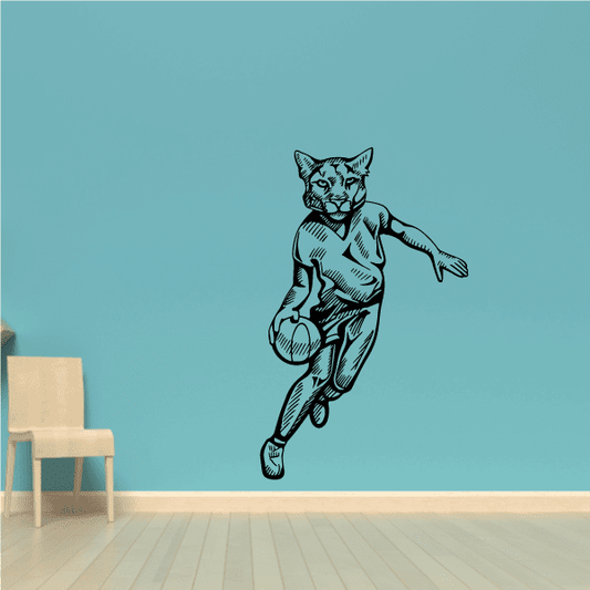 Image of Basketball Mascot Panther Dribbling Decal