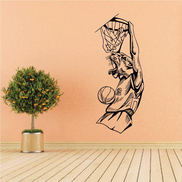 Image of Basketball Mascot Panther Dunking Decal