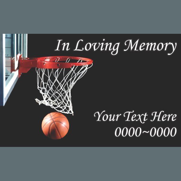 Basketball hoop net custom rectangle sticker with memorial text and basketball graphic