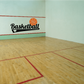 Basketball banner heart corner decal on wall with orange ball icon and black text
