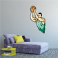 Basketball wall decal: cartoon player in green jersey holding an orange basketball