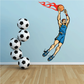 Basketball wall decal of a player dunking a ball with flame accents and rolling balls