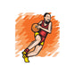 Basketball player die-cut vinyl sticker, orange striped graphic with black and red uniform