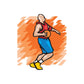 Basketball player vinyl wall decal, red jersey and blue shorts with yellow shoes