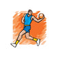 Basketball player vinyl wall decal, blue jersey holding orange ball, die-cut sticker