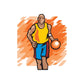 Basketball player wall decal sticker with yellow jersey holding basketball