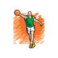 Basketball player wall decal sticker holding a ball, green jersey and white shorts