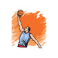 Basketball player wall decal sticker, orange and blue uniform, holding basketball overhead