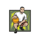 Basketball player wall decal vinyl sticker, crouching holding an orange basketball