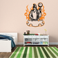 Basketball wall decal with two cartoon players and flaming basketball design, orange