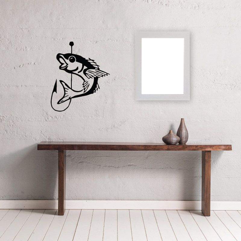 Image of Bass Fish and Fishing Hook Decal