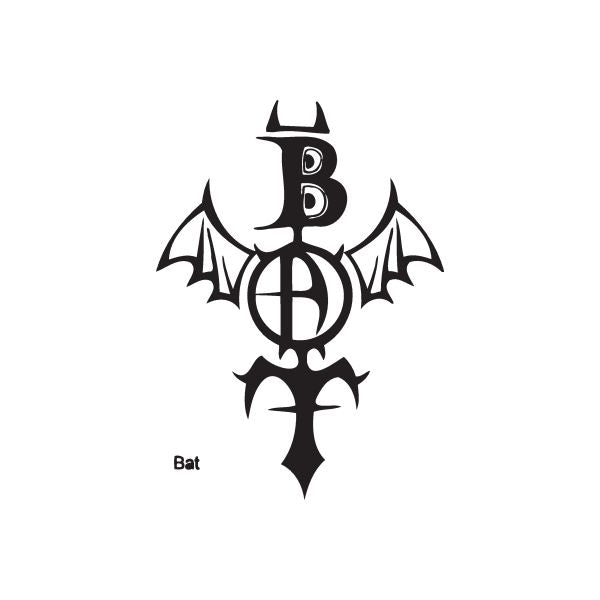 Black bat graffiti decal with stylized 'B' emblem and winged outline